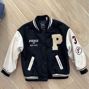 Zara Kids Black and White Paris Varsity Jacket